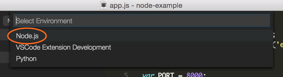 Image of VS Code dropdown list